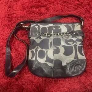 Coach F19820 Moto Optic Metallic Chain Navy Signature Jaquard Shoulder  Bag